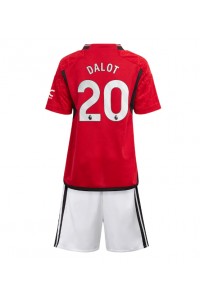 Manchester United Diogo Dalot #20 Jalkapallovaatteet Lasten Kotipeliasu 2023-24 Lyhythihainen (+ Lyhyet housut)